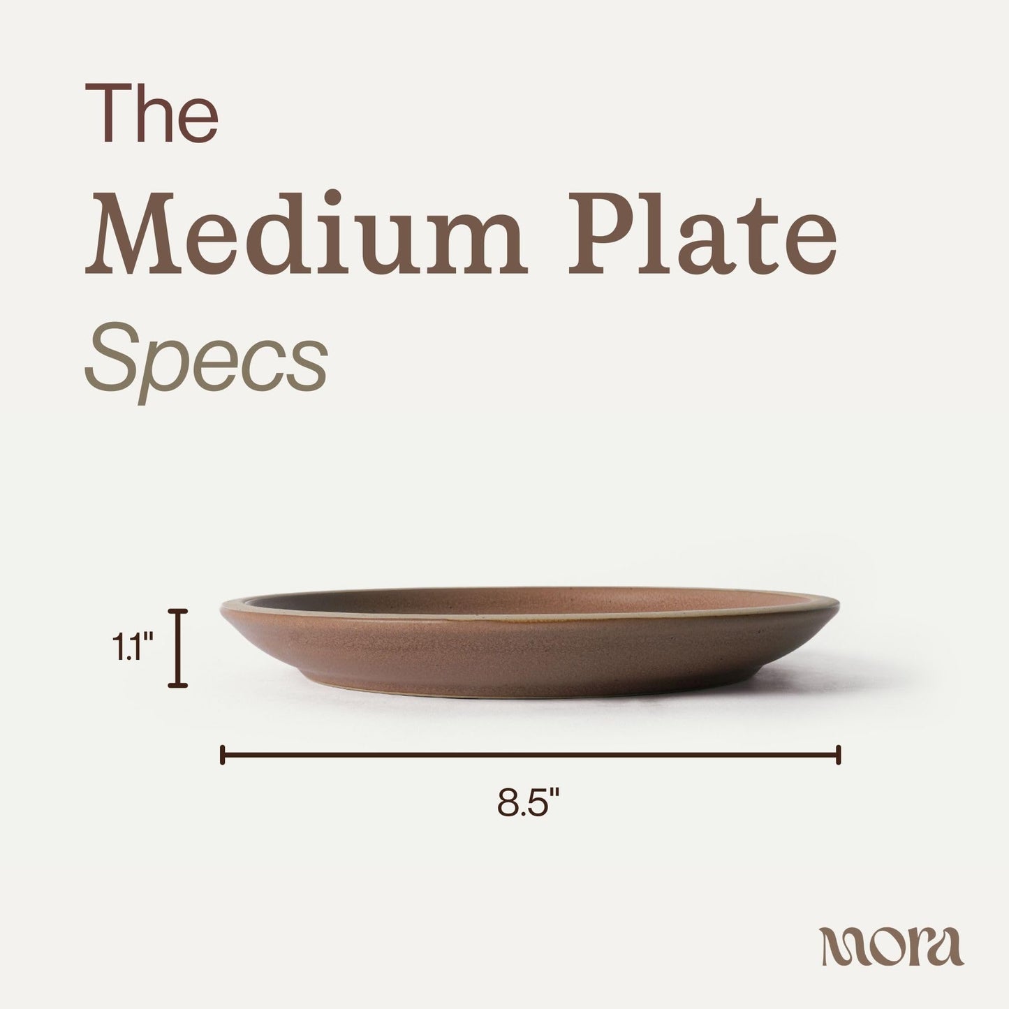MORA Medium Plates Set of 4, 8.5 inch Ceramic Pottery Salad Plates - Microwave, Oven and Dishwasher Safe - Terracotta
