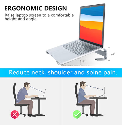 KYQEE Ventilated Laptop Stand for Desk, Ergonomic Aluminum Laptop Riser, Computer Stand for Laptop, Compatible with MacBook Air Pro, Dell, HP, More 11-17.3 Inches Notebook, Work from Home (Silver)