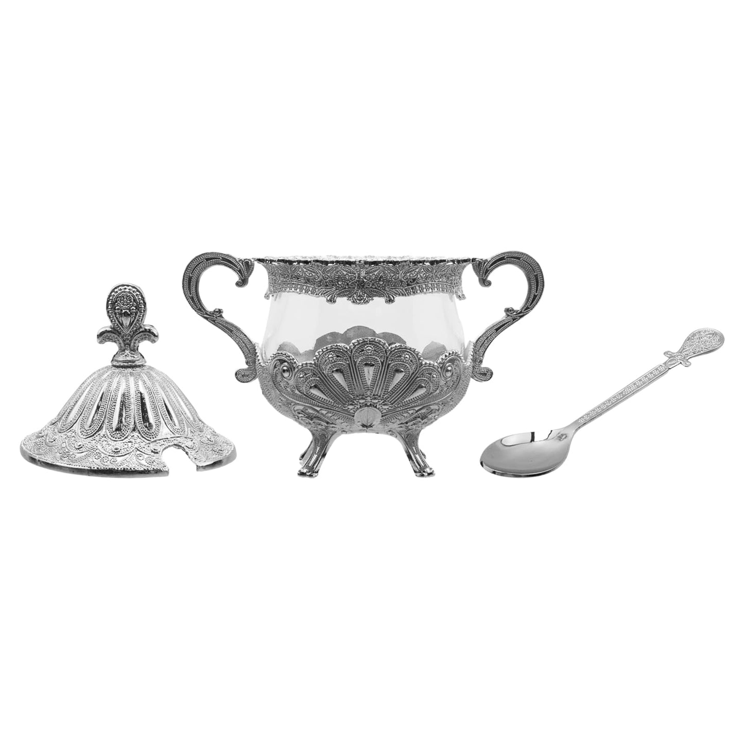 Tsnamay 6.1" Sugar Bowl with Lid and Spoon for Kitchen Coffee Bar and Wedding Party,Sugar Container for Sugar Cube and Powder Sugar,Salt Server,Silver