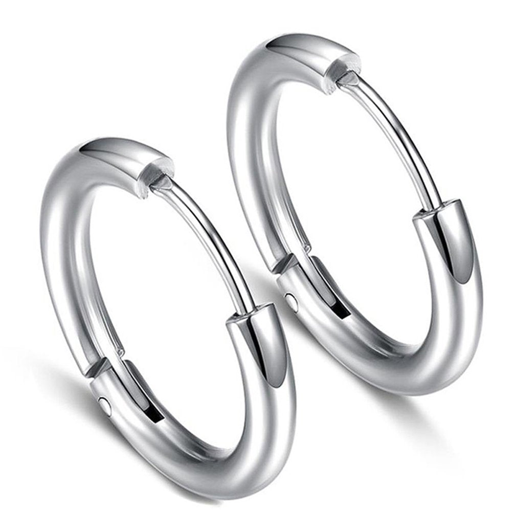 316L Surgical Stainless Steel Huggie Hoop Earrings 10mm Silver Hypoallergenic Earrings Hoop Cartilage Helix Lobes Hinged Sleeper Earrings For Men Women(C02:10mm Silver(THK 2.0mm))