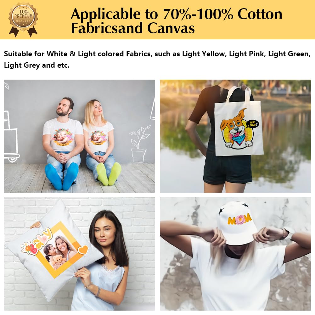 TransOurDream Upgraded Iron on Heat Transfer Paper for T Shirts (20 Sheets, 8.5x11) Iron on Transfers for Light Fabric Printable Heat Transfer Vinyl for Inkjet Printer (TOD-4)