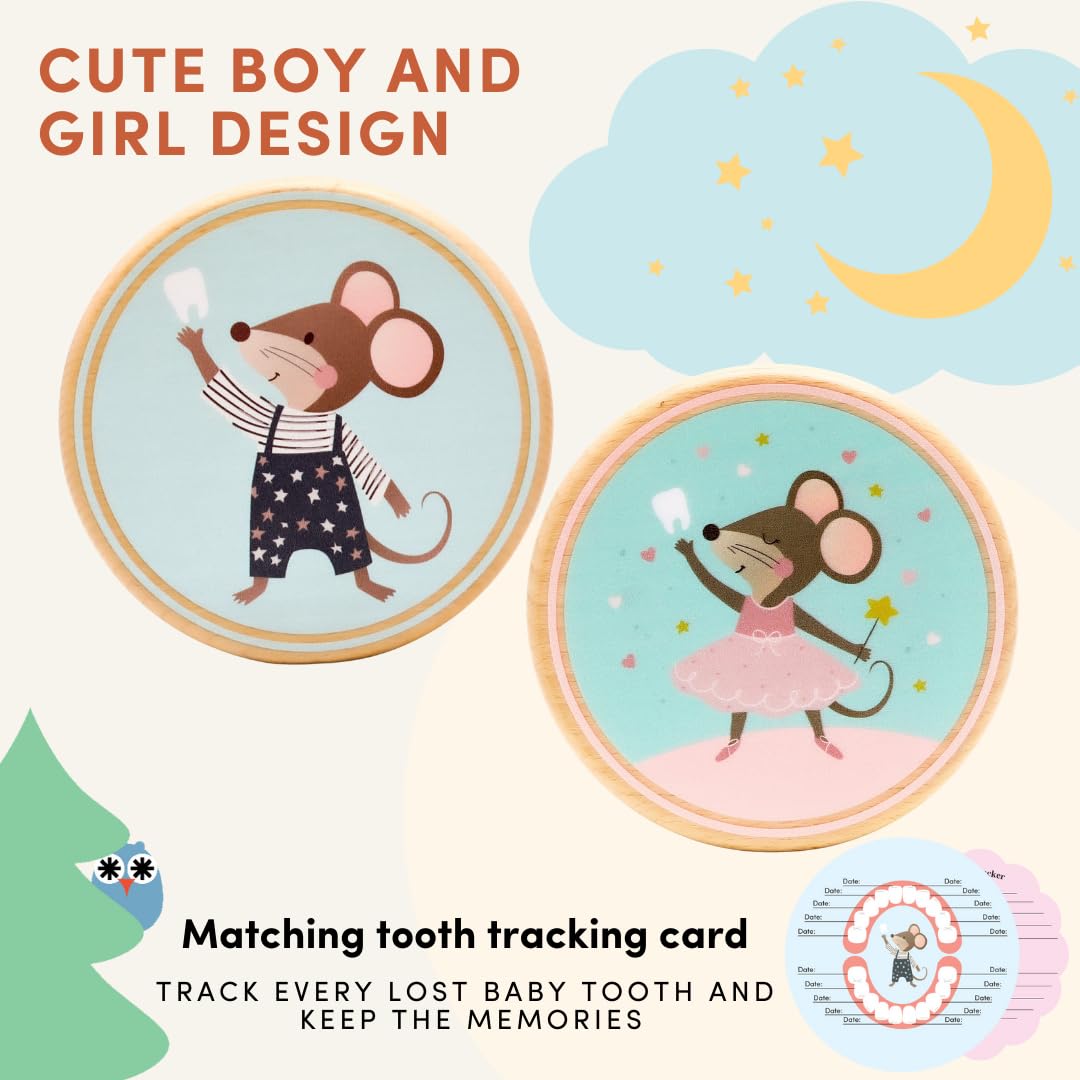 Little Shroomie Baby Tooth Keepsake Box – Wooden Beechwood Tooth Fairy Holder & Memory Capsule for First Tooth, Curl & Umbilical Cord – Unisex Boys & Girls Shower Gift Registry Must-Have (Pink)