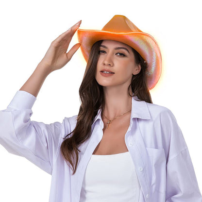 Light Up , Light Up Disco Cowgirl Hat, Holographic Space Cowboy Hat, Led Orange
