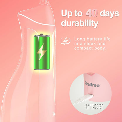 Oralfree Water flosser Teeth Picks - Dental Braces Cordless Oral Irrigator Portable Rechargeable Travel Irrigation Cleaner IPX7 Waterproof Electric Professional Flossing Teeth Cleaning for Home