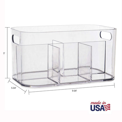 STORi Bliss 5-Compartment Plastic Cosmetics Storage Organizer, Set of 2 | Clear | Rectangular Divided Makeup Bin & Vanity Caddy with Pass-Through Handles | Round Corner Design | Made in USA