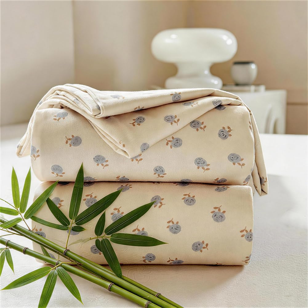 JaTaCa Blue Floral Full Sheet Set, Cooling Boho 100% Viscose Derived from Bamboo Sheets, Silky Bedding for Hot Sleepers, 4-Piece Full Flower Print Bedding Set with Deep Pocket up to 16"