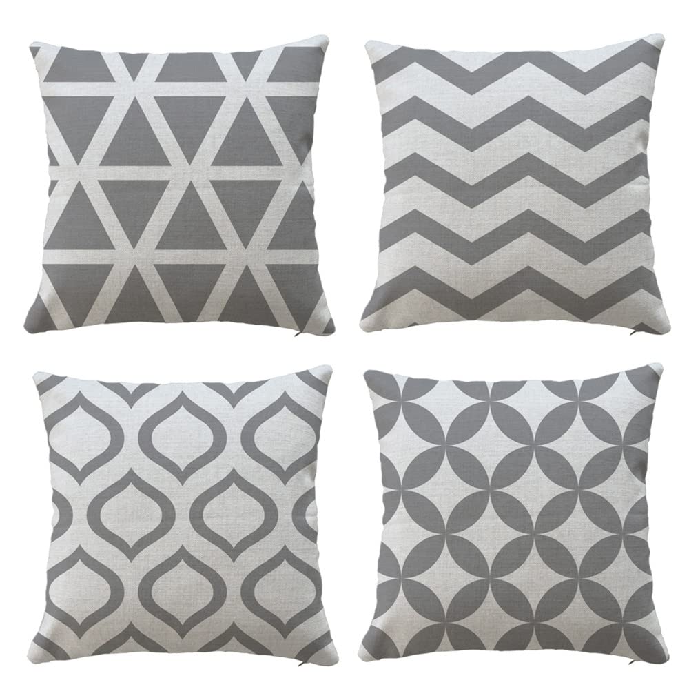 Hangood Waterproof Cushion Covers Outdoor Garden Geometry Set of 4pcs Throw Pillow Case Home Decorative Sofa Protectors Chair Living Room Grey 20"x20"