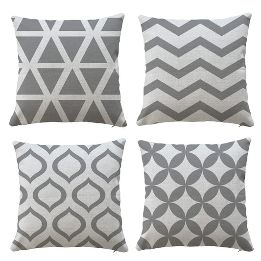 Hangood Waterproof Cushion Covers Outdoor Garden Geometry Set of 4pcs Throw Pillow Case Home Decorative Sofa Protectors Chair Living Room Grey 18"x18"