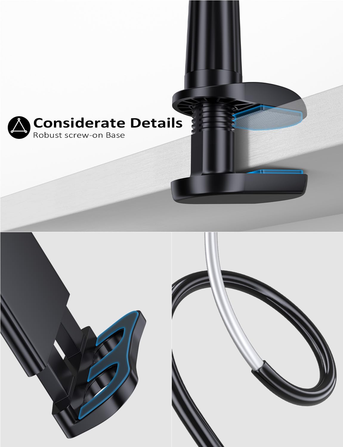 Tryone Gooseneck Tablet Holder Stand for Bed Adjustable Flexible Arm Tablets Mount Clamp on Table Compatible with iPad Air Mini | Galaxy Tabs | Kindle Fire | Switch or Other 4.7-10.5" Devices