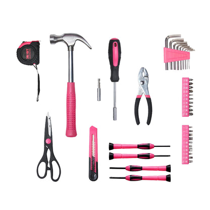 ABCY 39 Piece Basic Tool kit for Women, All Purpose Pink Tool ser Household Hand Tools with Toolbox for Home Repairs, College Dorm Essentials, DIY Crafts & Gifts