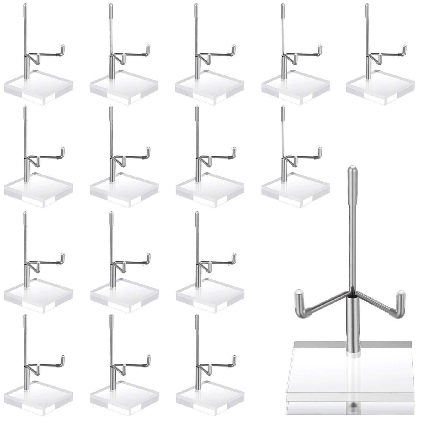 16 PCS Adjustable Metal Arms Display Stand, 2 X 2 X 3.5 Inch Small Rock Display Stand with Acrylic Base Small Displays Easel Holder Crystal Displays Stands for Picture Coral Geodes Mineral Agate