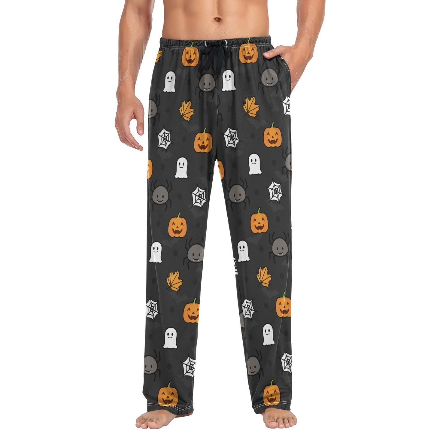 Pumkin Happy Halloween Leaf Spider Pajama Pants Mens Lounge Pants Super Soft Men Pajama Bottoms with Pockets Drawstring Size M