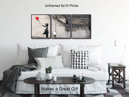 Banksy Girl With Balloon Poster Set - 8x10 Graffiti Street Art Home Decor - Urban Wall, Office or Apartment Decoration for Living Room, Bedroom, Dorm - Unique Gift for Women, Teens, Modern Art Fans