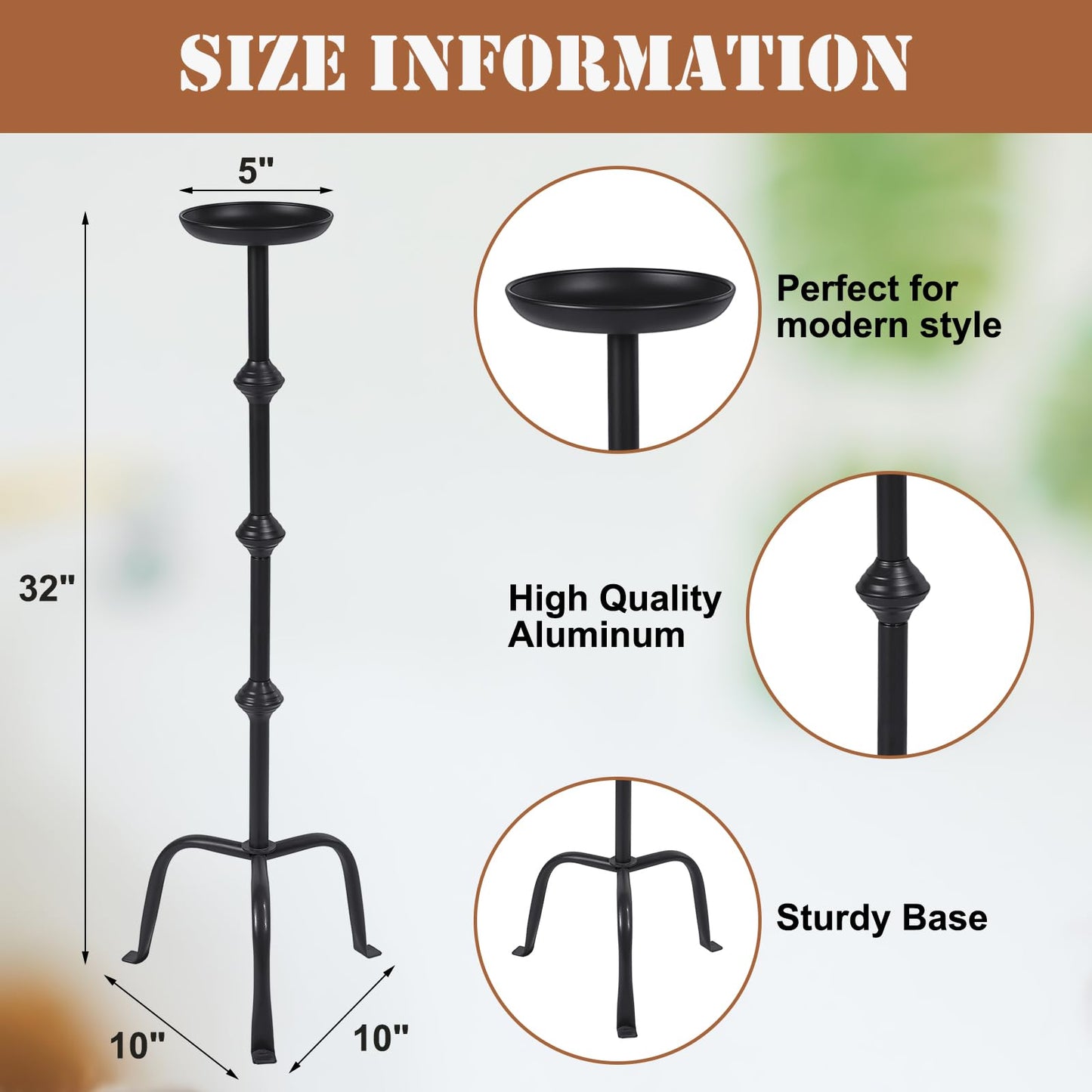 Mumufy 1 Pcs 32 Inch Metal Candlestick Floor Pillar Candleholder Elegant Tall Candleholder Metal Candelabra Candlesticks Holder for Formal Events Wedding Church Holiday Decor (Black)