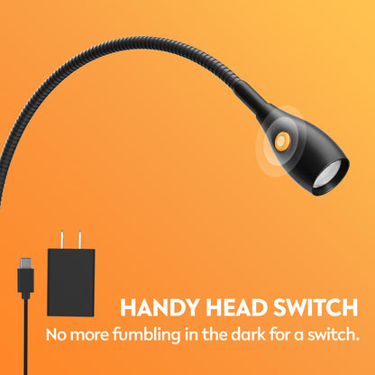 acegoo Minimalist Reading Light for Bed Headboard Dimmable Book Light Clip on Lamp with USB-C Adapter, Flexible Neck & Handy Lamp Head Switch, CRI 90+