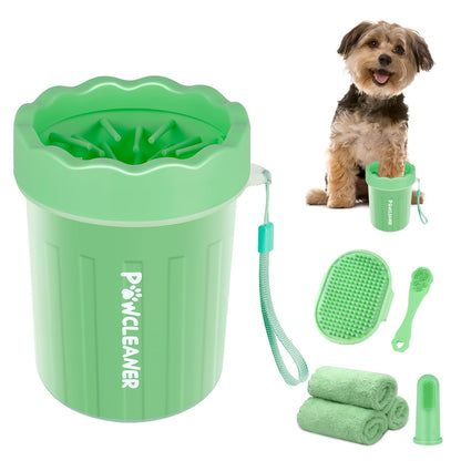 Professional 7 in 1 Dog Paw Cleaner for Dogs & Cats - Includes 1 Portable Paw Washer, 1 Bath Brush, 2 Dog Toothbrushes and 3 Absorbent Towels Note: Fits Paws up to 2 Inches Wide (Small, Light Green)