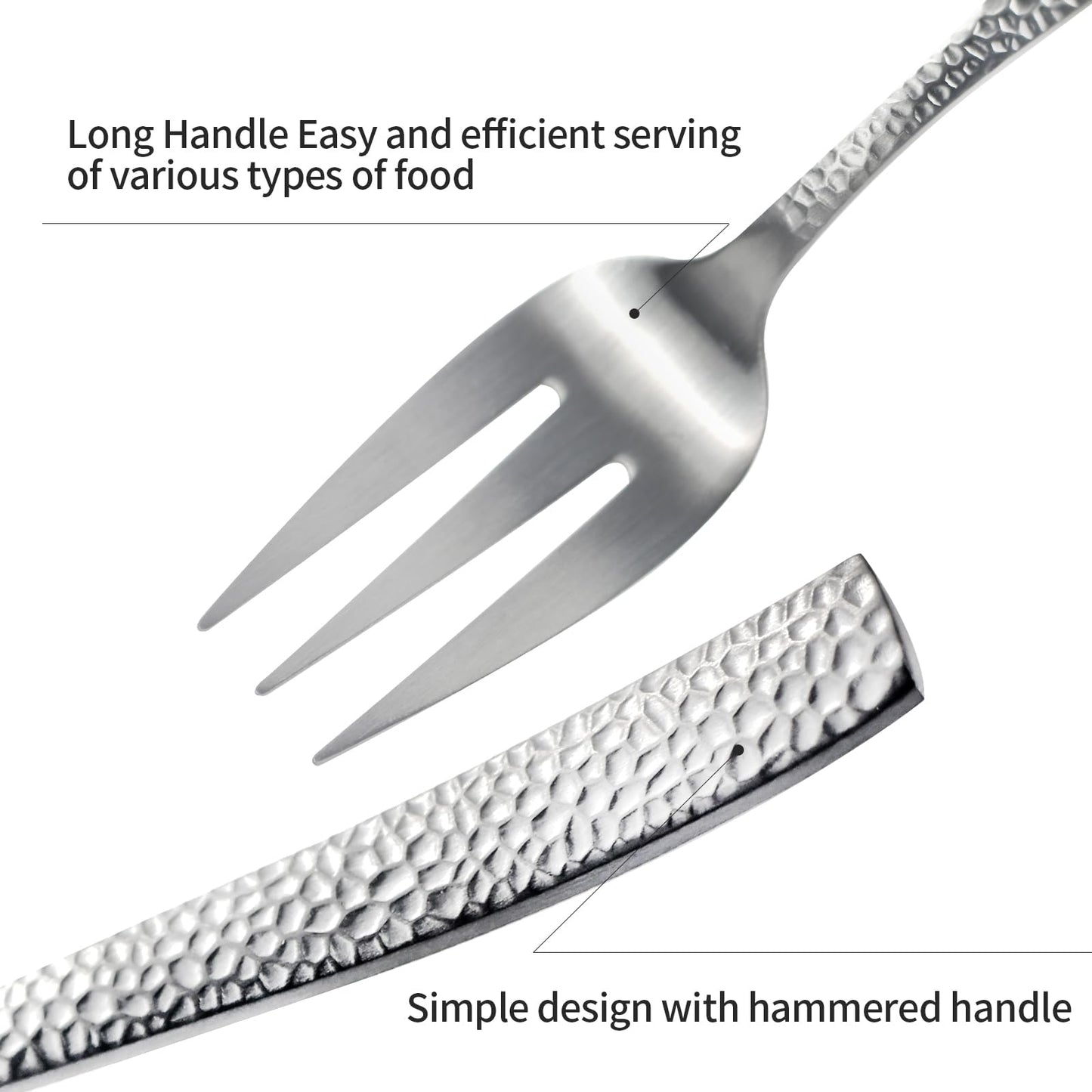 Kelenfer Stainless Steel Silverware Serving Set Hammered Silver Matte Finished 5 Piece Serving Utensil Set Flatware Set
