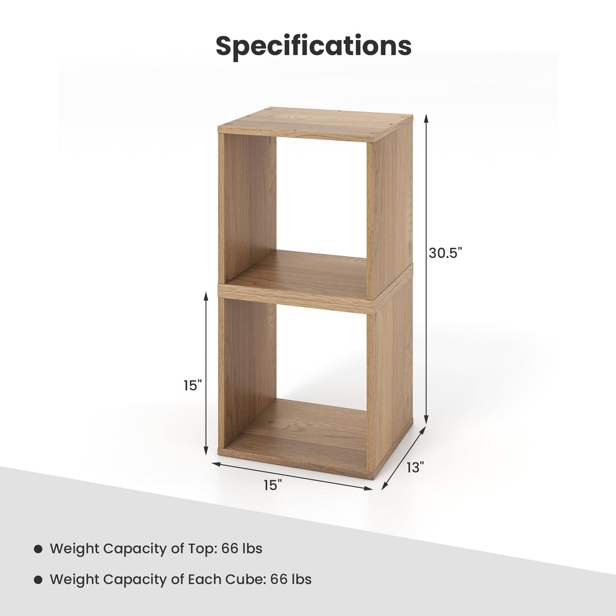 Giantex 2 Cube Bookshelf Organizer, 2-Tier Stackable Cube Storage Organizer, Small Wooden Open Book Shelf with Anti-toppling Device, Wood Floor Standing Display Shelving Bookcase, Natural