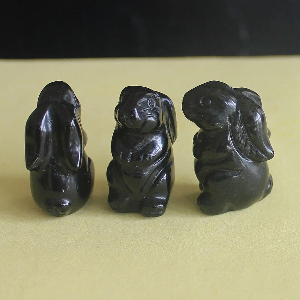 2pcs (Pair Mini Hand Carved Mixed Gemstone Crystal Rabbit Bunny Animal Figurine Animal Carving (Black Obsidian)