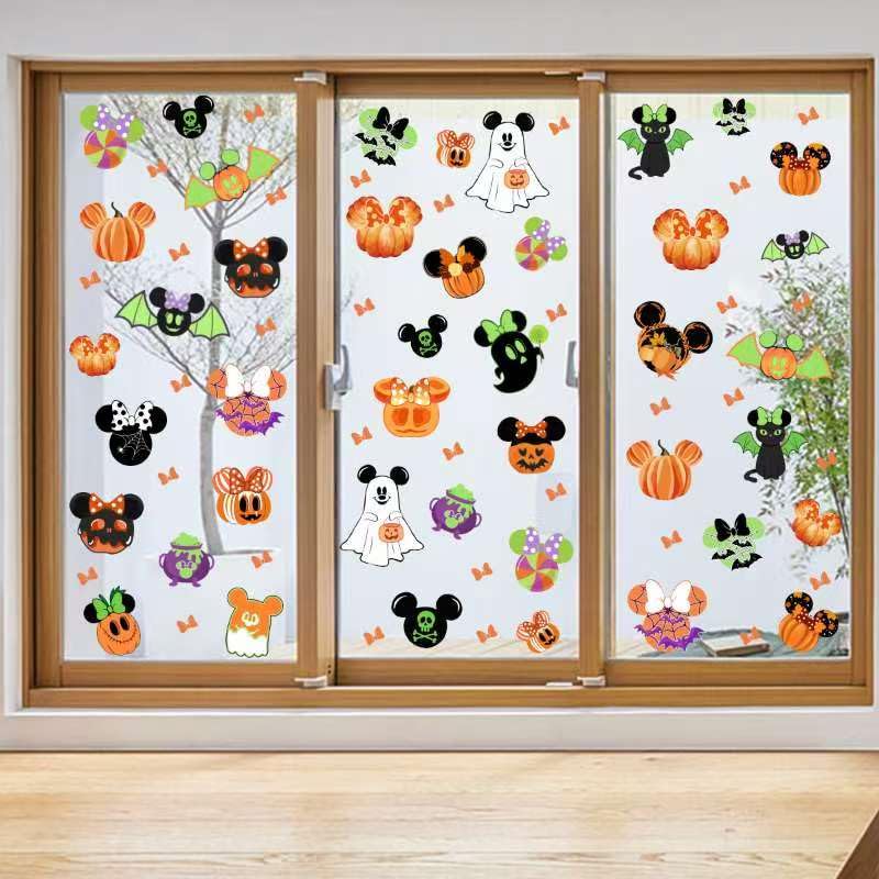 Halloween Window Clings Fall Stickers Decorations 9 Sheets for Glass Windows Decorations Fridge Mirror Decal Pumpkin Ghost Bat Mouse