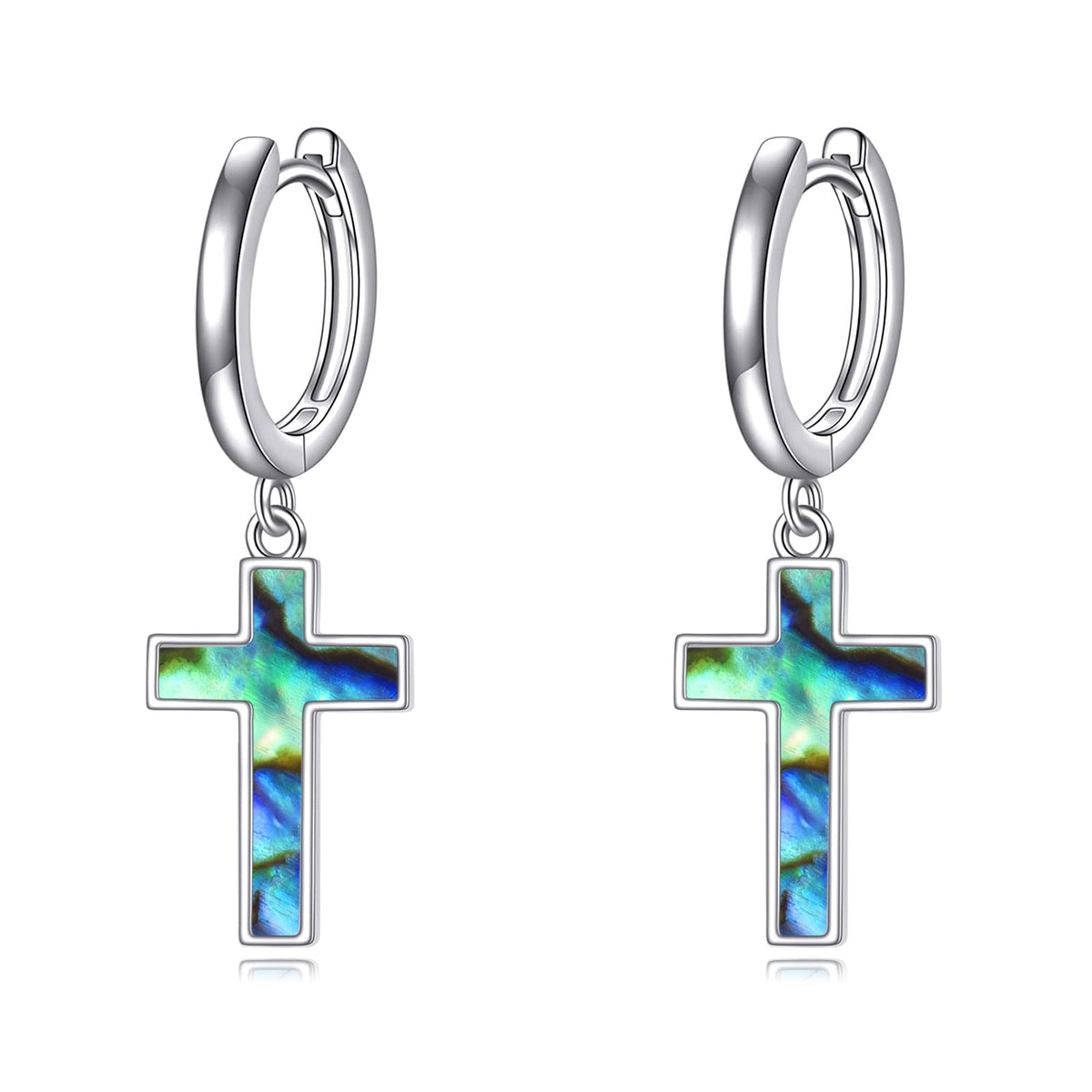 Hanging Cross Earrings Sterling Silver Abalone Shell Cross Dangle Drop Hoop Earrings Jewelry Gifts for Women Men