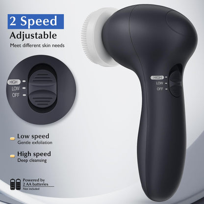 COSLUS Facial Cleansing Brush Silicone Face Scrubber: 2 in1 FBS-D Electric Exfoliating Massage Device Waterproof Deep Cleaning Exfoliation Rotating Spa Machine - Electronic Skin Care Wash Clean System