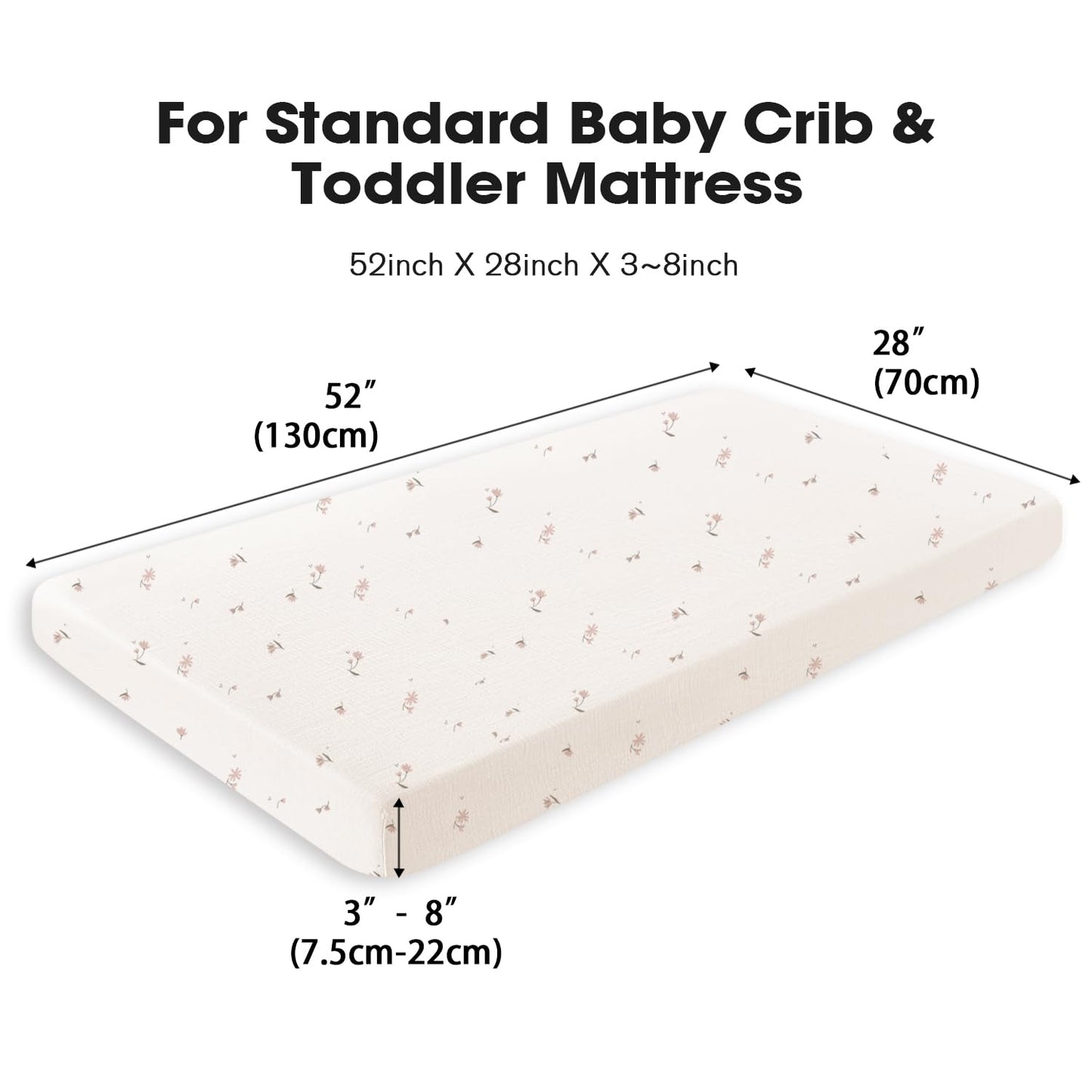 Little Grape Land Muslin Crib Sheets Fitted for Boys and Girls 2 Pack, 100% Cotton Baby Bed Sheets Soft Breathable, Neutral Fitted Baby Mattress Sheets for Standard Crib 52x28 inches, Fog Flower
