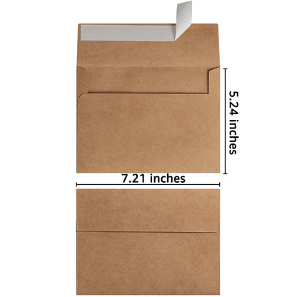 Wishop 100 Pack Brown A7 Envelopes Self-Adhesive 5x7 Envelopes for Invitations, 5x7 Greeting Cards (Brown, 5.24 x 7.21 Inches)