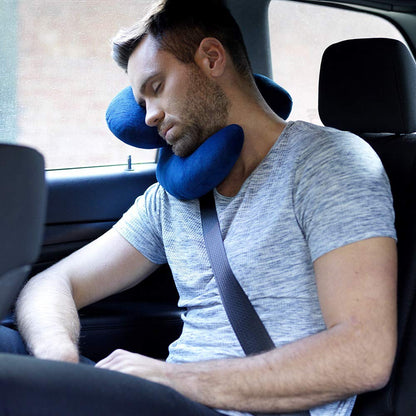 JPillow Travel Pillow for Airplanes – A Little Bulky, Expensive, and Takes a Couple of Minutes to Master, but Supports Your Head and Neck in Genuine Luxury – British Invention of The Year (Blue/Gray)