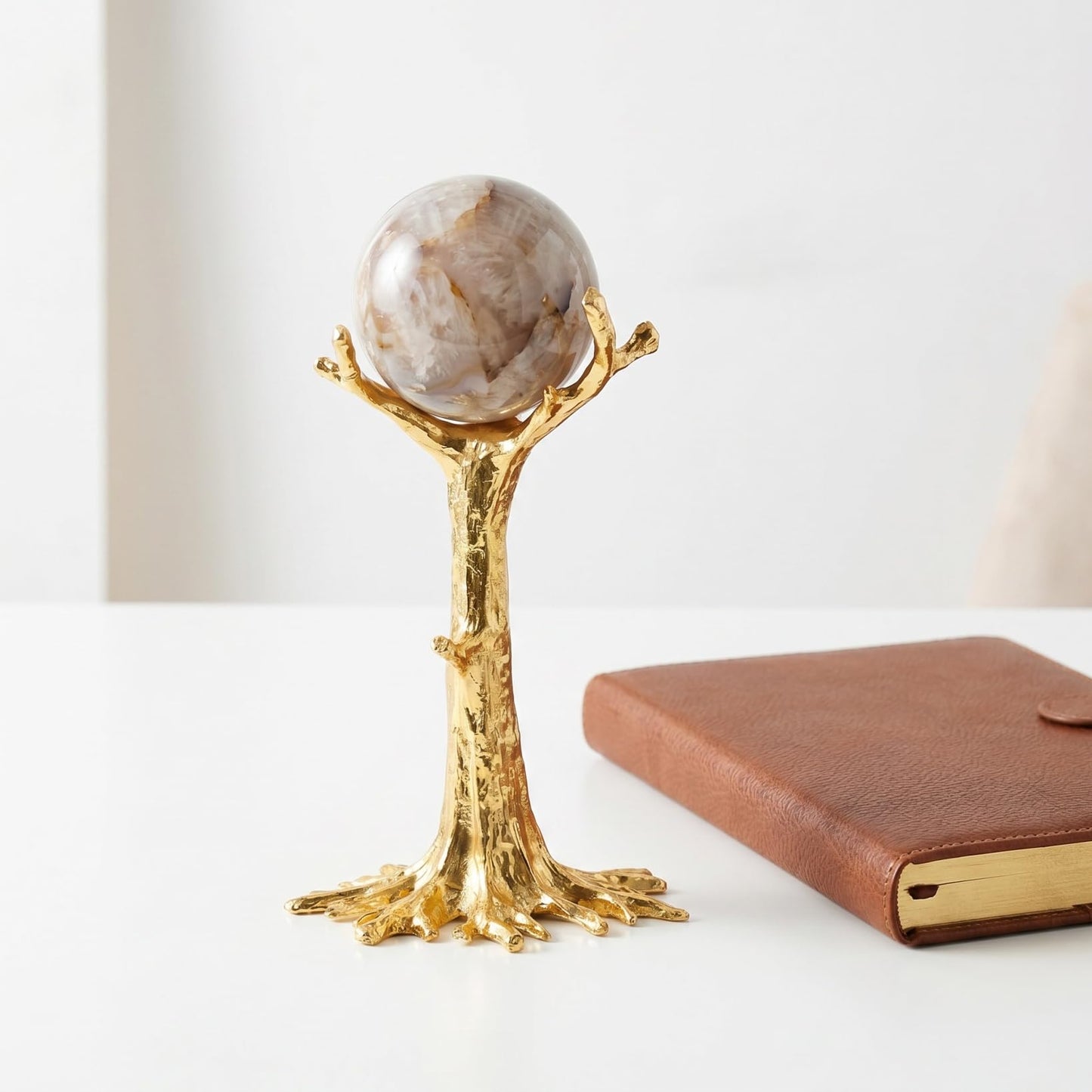 HOMSFOU Gold Tree Branch Metal Sphere Holder for Crystal Ball and Mineral Specimen, Tabletop Ornament Rack for Small Collectibles and Home Decor