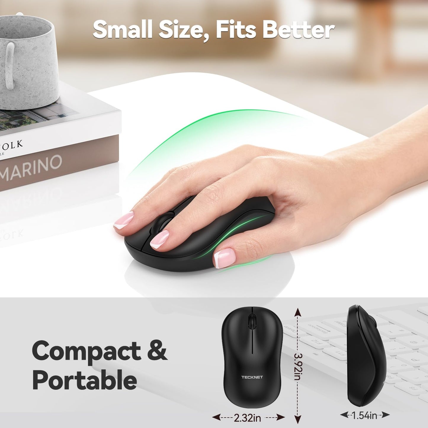 TECKNET Wireless Mouse for Laptop, 2.4G Silent Computer Mouse Quiet Click with 5 DPI Levels,Contoured Grip,Small Portable 30 Months Battery Cordless Mice for PC, Chromebook, Mac - Pink
