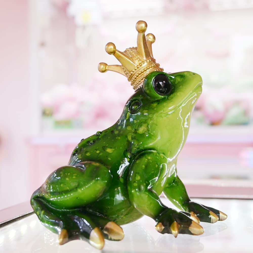 Juliahestia Frog Crown Prince Prime Bedroom Ornament Collectible Cute Figurine Statue Home Office Desk Bookcases Decorations Gifts for Women Sister Lover Room Baby Shower Decor Cake Topper