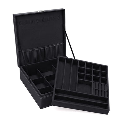 MOSISO Jewelry Box, Jewelry Storage Case Organizer Stackable Double Layer Lockable Display for Women Velvet Necklace Earring Bracelet Ring Watch Brooch Holder, Black