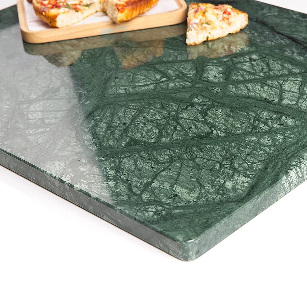 Soulscrafts Marble Stone Cutting Board For Kitchen, 16x12 Inch Green Marble Pastry Board With Non-Slip Feet For Baking, Cheese, Charcuterie, Chocolate
