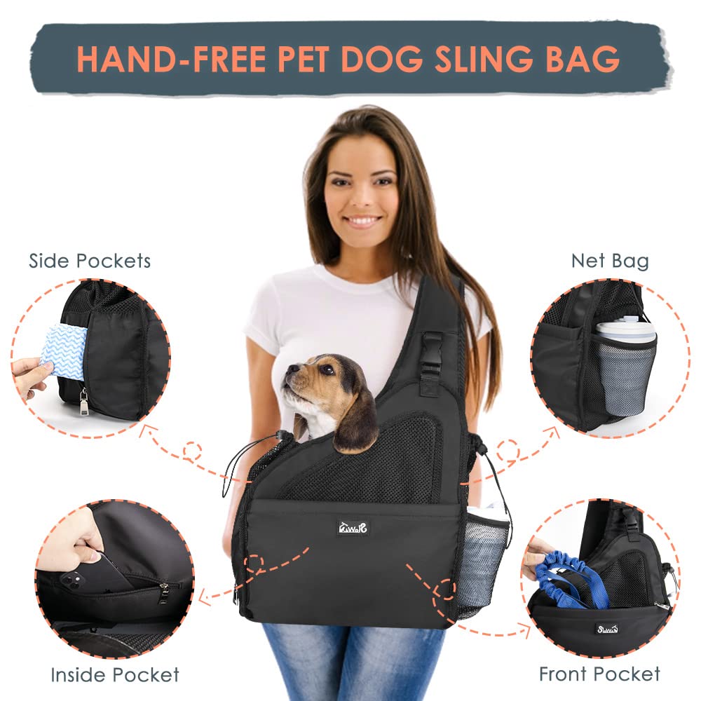 Nasjac Pet Dog Sling Carrier, Hands Free Papoose Front Carrier Small Dog Puppy Walking Breathable Mesh Hard Bottom Support Adjustable Padded Strap Pocket Safety Belt Travel Bag Washable