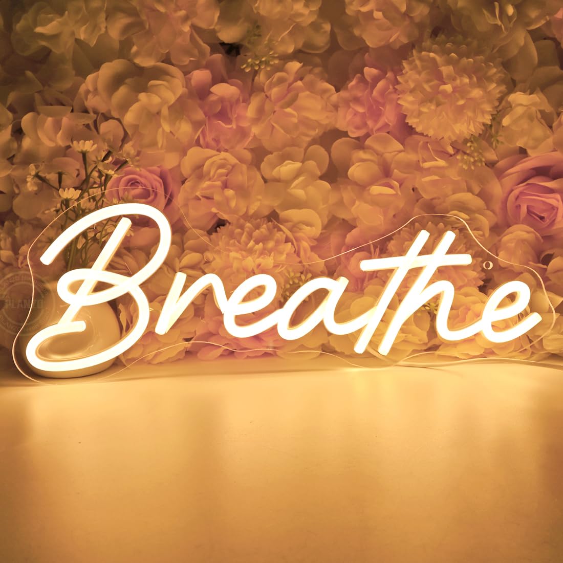 Planzo Breathe Led Neon Sign Light Kids Room Bedroom Yoga Studio Wall Sign Decor USB Gym Birthday Christmas Party Light Up Sign 15.7"x5.7" Warm White