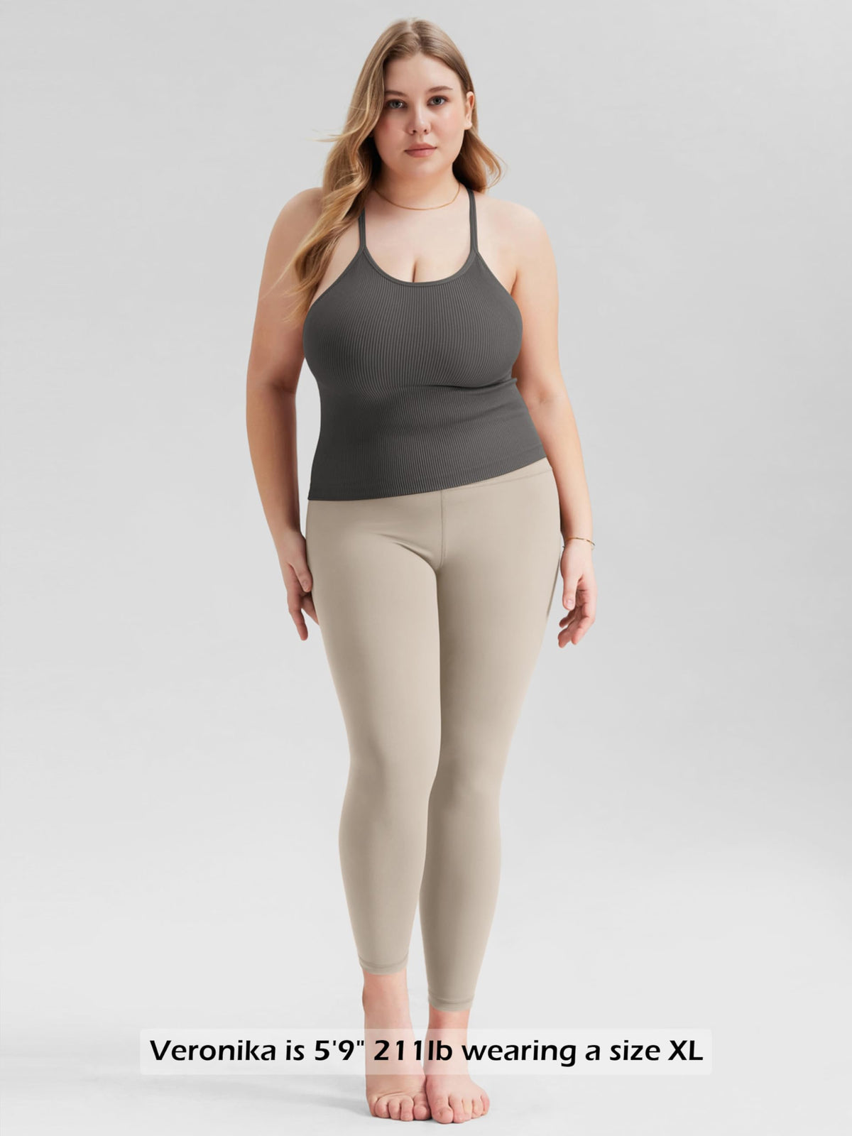 ODODOS Women's 3-Pack Seamless Cami Tops Ribbed Camisole Tank Top, Mushroom Taupe Charcoal, Medium/Large