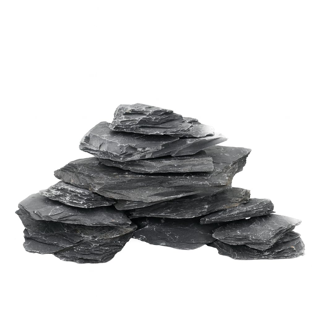 Unocho Natural Slate Stone Reptile Basking Platform Rock 10lb Fish Tank Rocks for Aquascaping Terrarium Decoration&Reptile Habitats Tortoise Enclosures(2-6 inches)