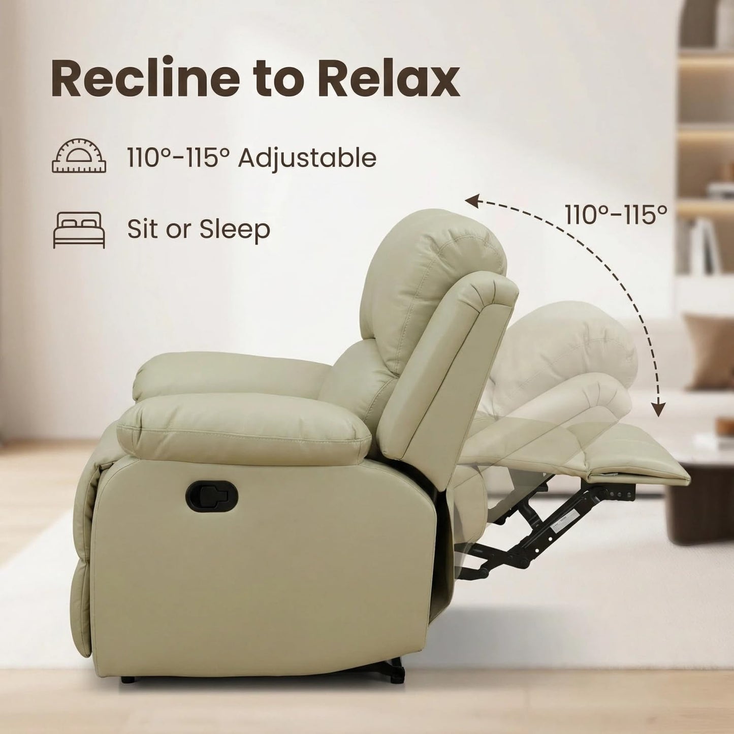 Trygoal Leather Recliner Sofa Set, Living Room Furniture Set, Adjustable Backrest Reclining Loveseat Sofa & Manual Recliner Chair, Comfortable Reclining Seats for Home Theater, Apartment, Beige