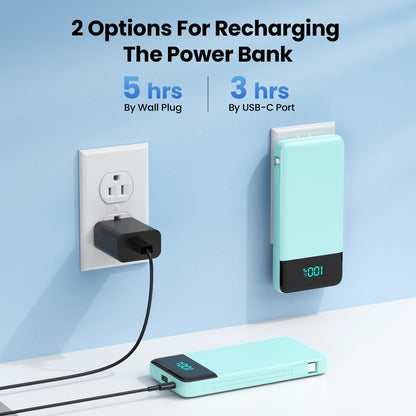 Portable Charger 50800mAh Power Bank with 3 Built in Cables,25W PD QC4.0 Fast Charging USB C Battery Pack,6 Outputs 2 Inputs Travel Essentials Portable Phone Charger for iPhone 17/16/15,Google,Android
