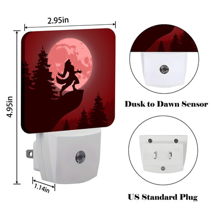 FSHVQKD Blood Moon and Werewolves Night Light,Plug-in Night Lights with Dusk-to-Dawn Sensor for Stairway,Hallway,Bedroom Sleep Friendly Ideal for Women/Girls/Boys Gift,0.5w