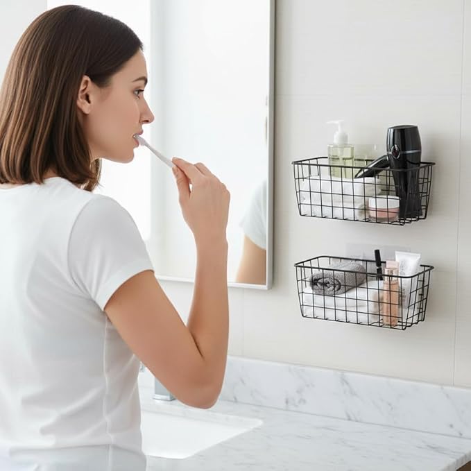 2 Set Adhesive Hanging Wall Basket Inside Cabinet Door Organizer, Wall Storage