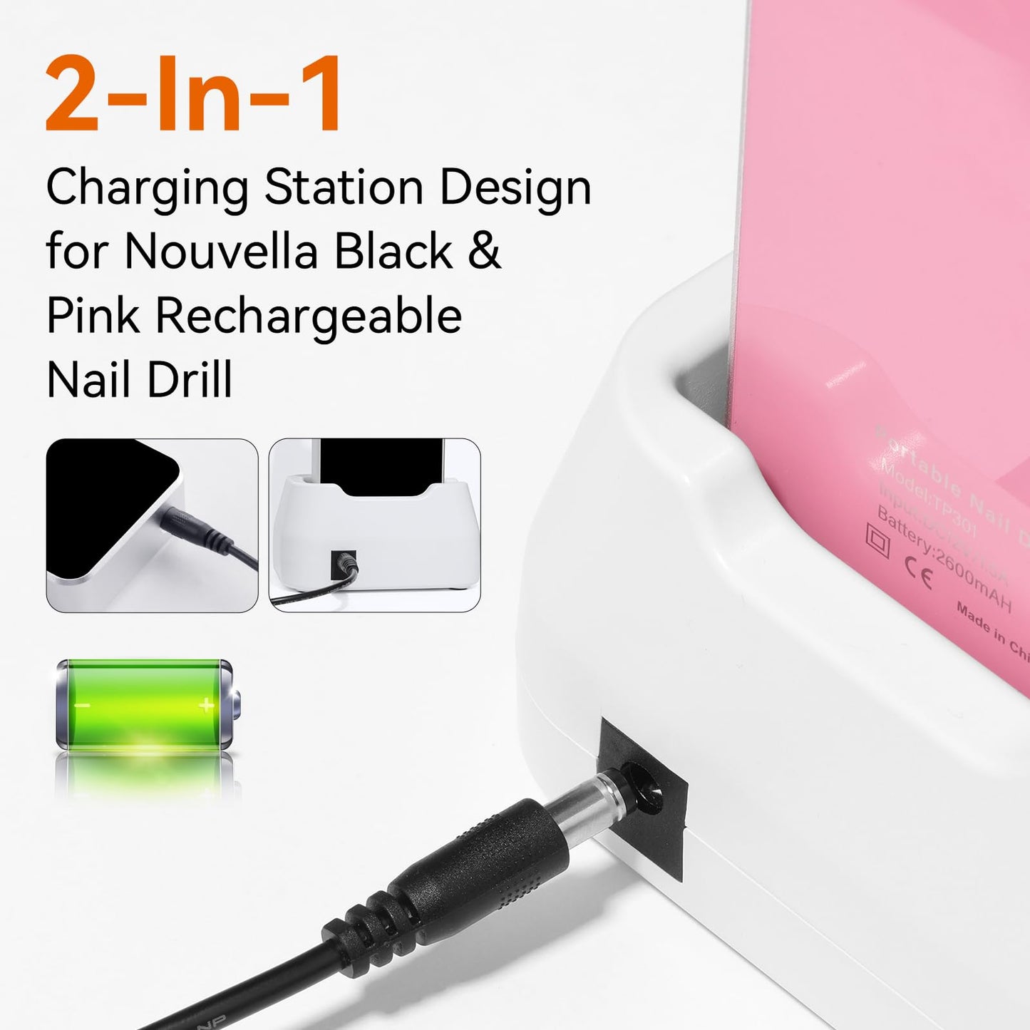 Makartt Nail Drill Professional: 60W 35000RPM Electric Nail File with Coreless Motor, 2 in 1 Desktop & Portable, Drill Bits and LCD Display for Acrylic Gel Nails, Nouvella Pink