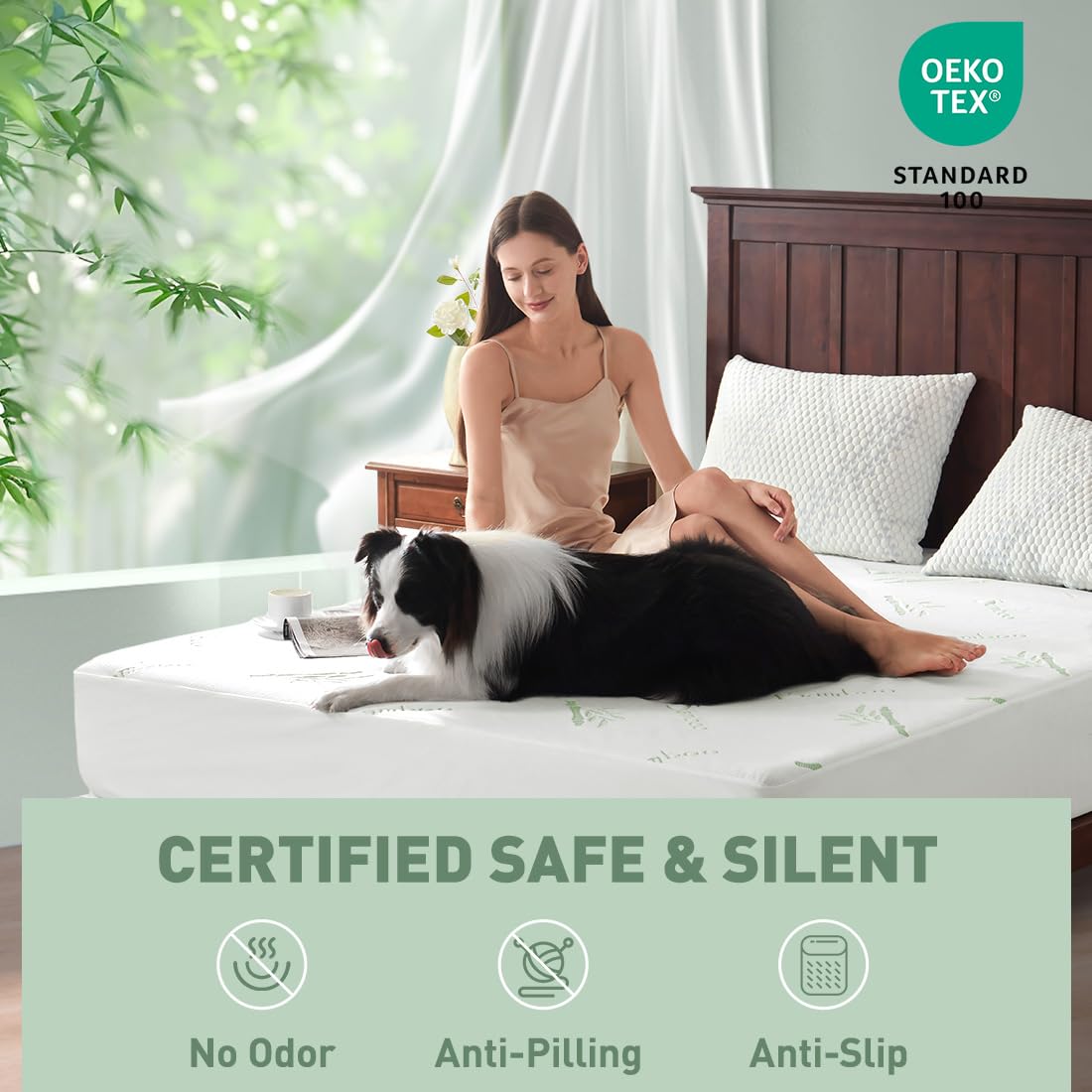 Flippeddream Cooling Queen Mattress Protector-100% Waterproof & Noiseless Rayon Fiber Mattress Cover (60" x 80") Size Bed Soft, Breathable, Guards Against Spills Matterss Pad - Pockets Up to 21″