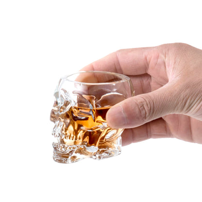 MyGift Set of 6 Skull Shot Glasses – 2.8 oz Clear Glass Novelty Drinkware for Halloween Parties, Cocktail Bars & Home Decor – Spooky 3D Skull Design