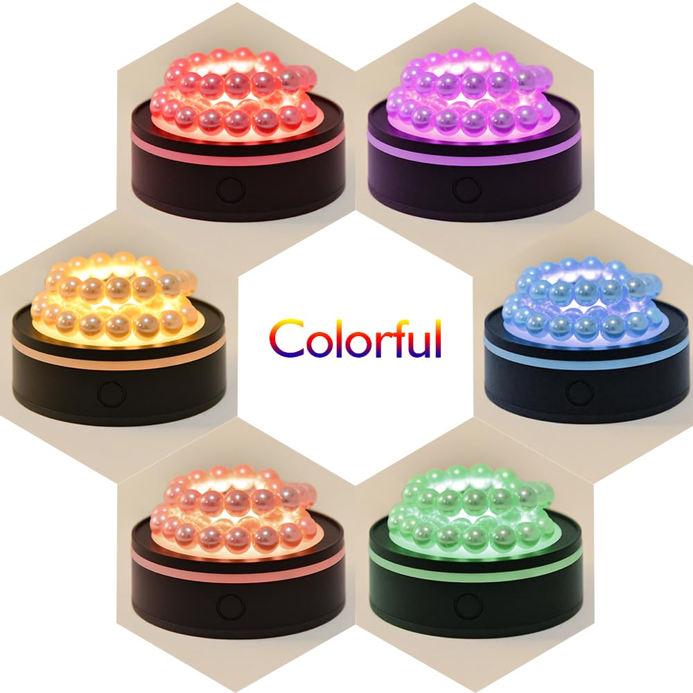 ZRENJHUS LED Light Base Display Stand Round Pedestal Multicolor Lighted Up Base for 3D Crystal Art Black 12 Colorful Modes Base - Flat