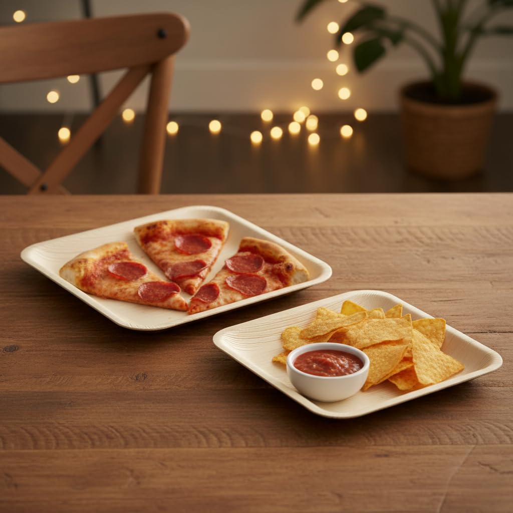 Charity Leaf Disposable Palm Leaf 11" Square Plates (25 pieces) Bamboo Like Serving Platters, Disposable Boards, Eco-Friendly Dinnerware For Weddings, Catering, Events
