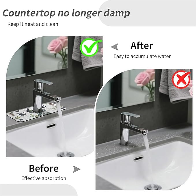 Kitchen Sink Splash Guard，Cats and potted plants Faucet Mat Sink Gadgets-Super