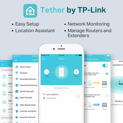TP-Link RE300 AC1200Mbps WiFi Extender Booster Dual Band, EasyMesh, WiFi Booster Range Extender, Internet Booster, Access Point, Works with Any WiFi Router, App Control Easy Setup, UK Plug