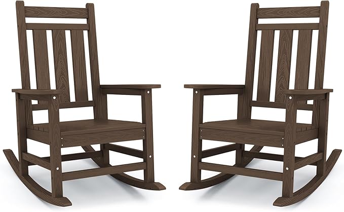 KINGYES Oversized Outdoor Rocking Chair Set of 2, All-Weather Patio Rocking Chairs for Porch, HDPE Outdoor Patio Rockers with High Back & Wide Seat for Garden, Lawn, Coffee